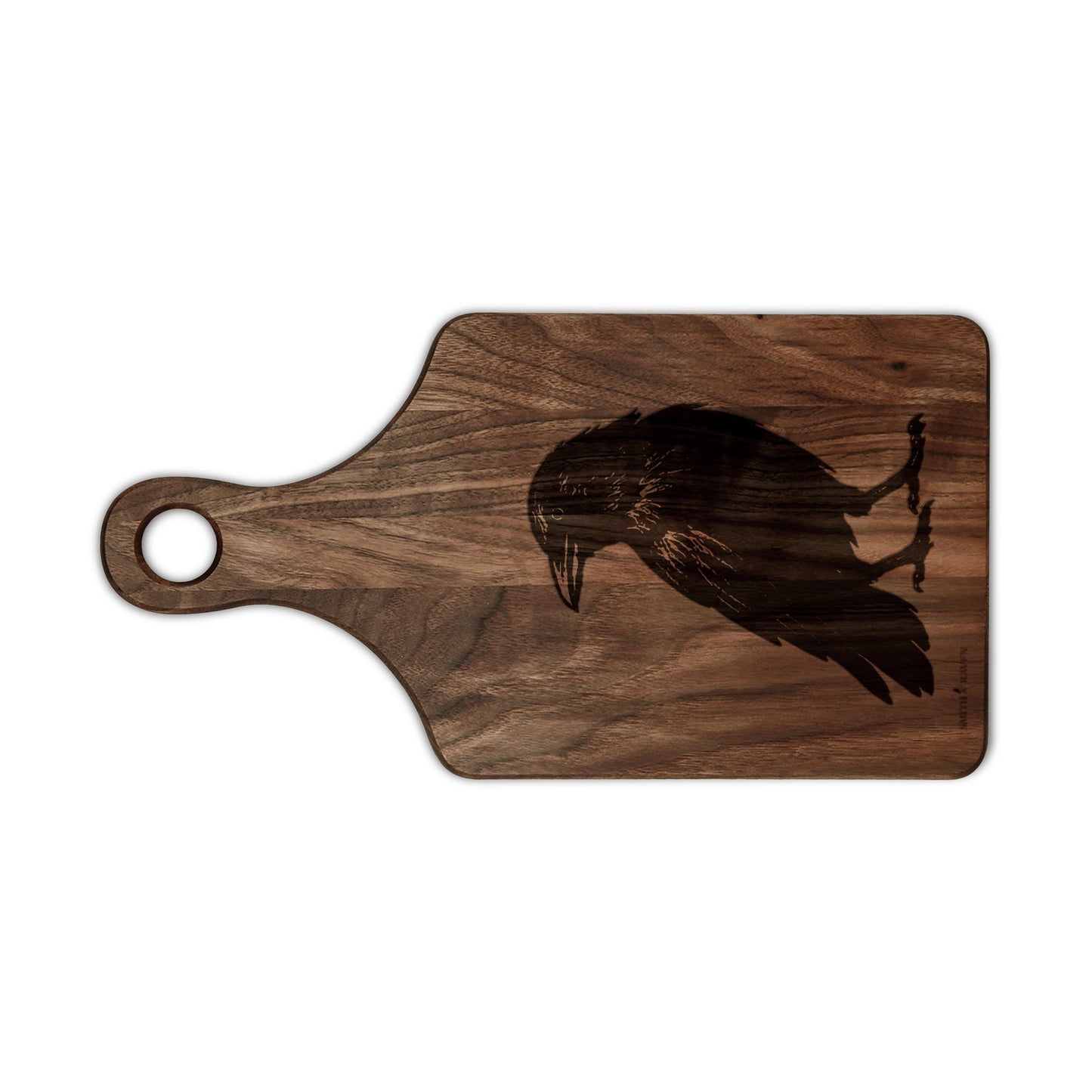 Raven Illustration Wooden Cutting Board | Engraved Serving Board | Minimalist Rustic Design | Housewarming Gift | Smith & Raven