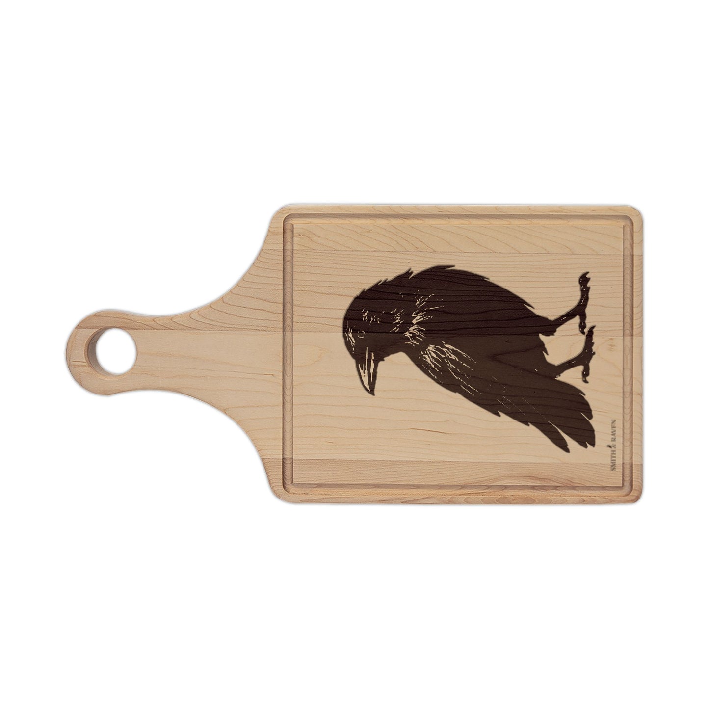 Raven Illustration Wooden Cutting Board | Engraved Serving Board | Minimalist Rustic Design | Housewarming Gift | Smith & Raven