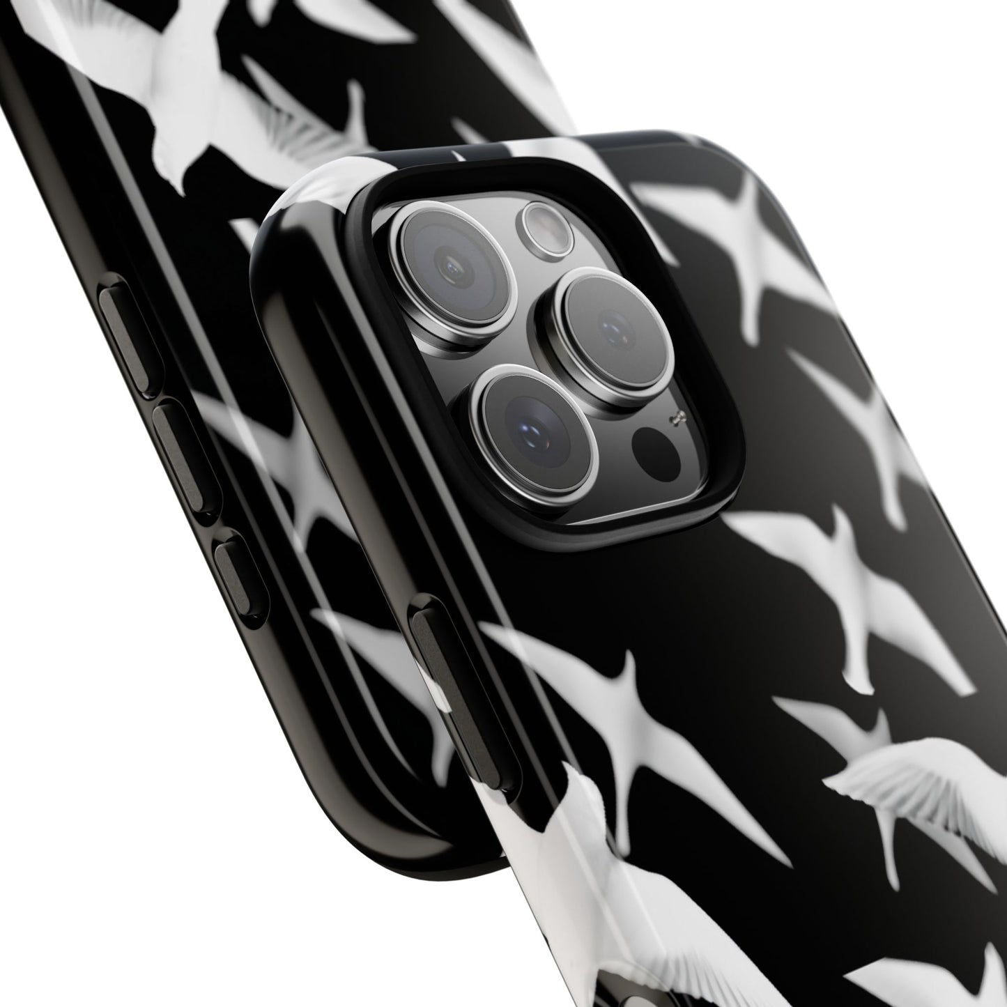 Smith & Raven | Flock of Seagulls Tough Case | Black w/White Bird Pattern | Phone Case