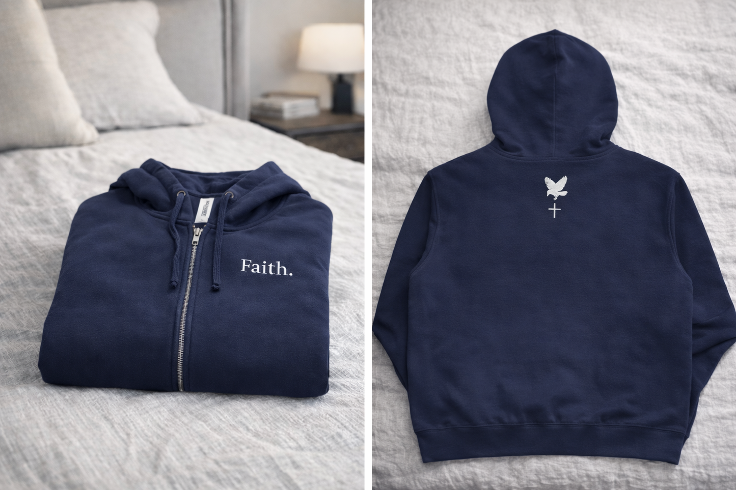 Faith. | Minimal Christian Zip-Up Fleece Hoodie with Subtle Raven and Cross Back Detail | Faith Apparel | Unisex Hoodie | Smith & Raven