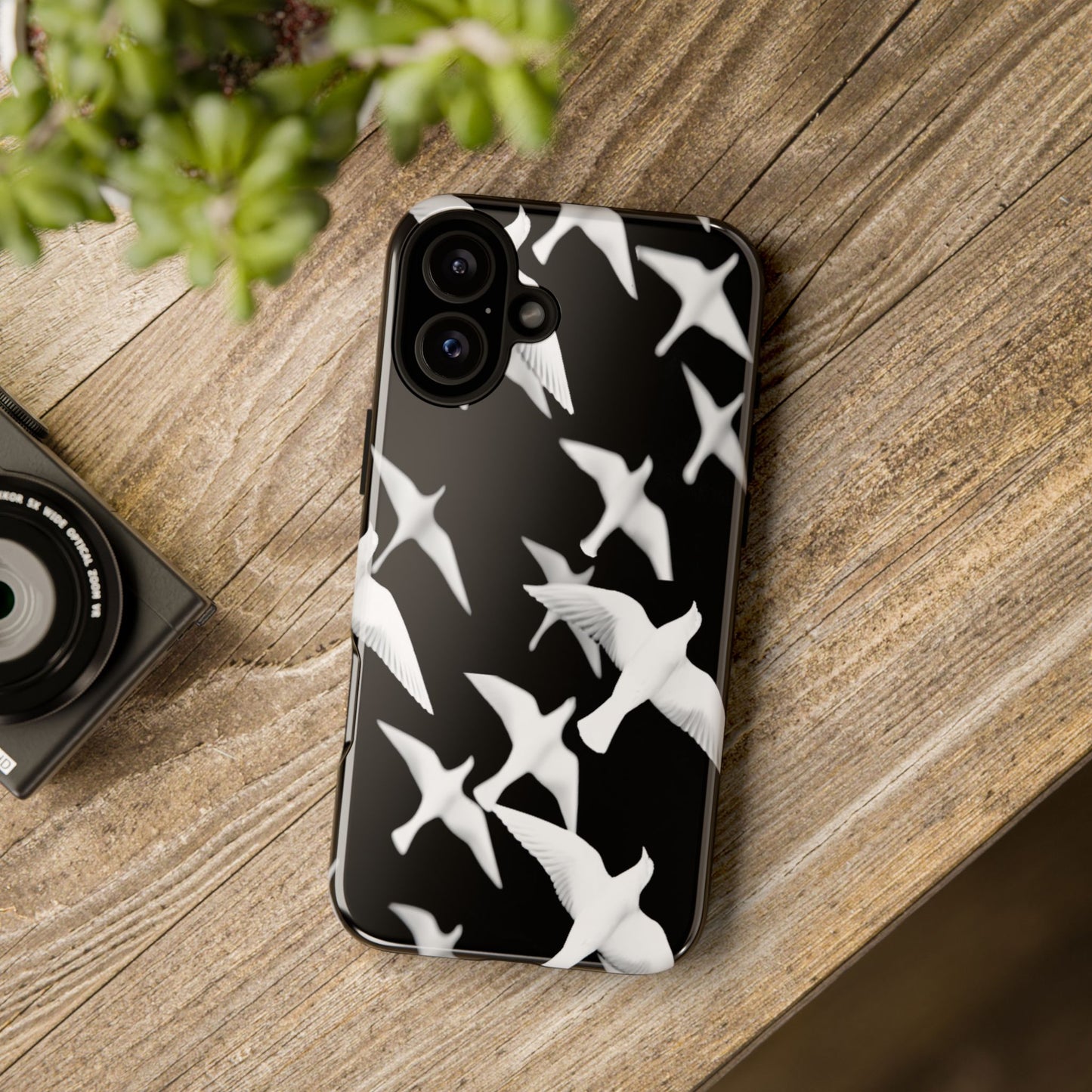 Smith & Raven | Flock of Seagulls Tough Case | Black w/White Bird Pattern | Phone Case