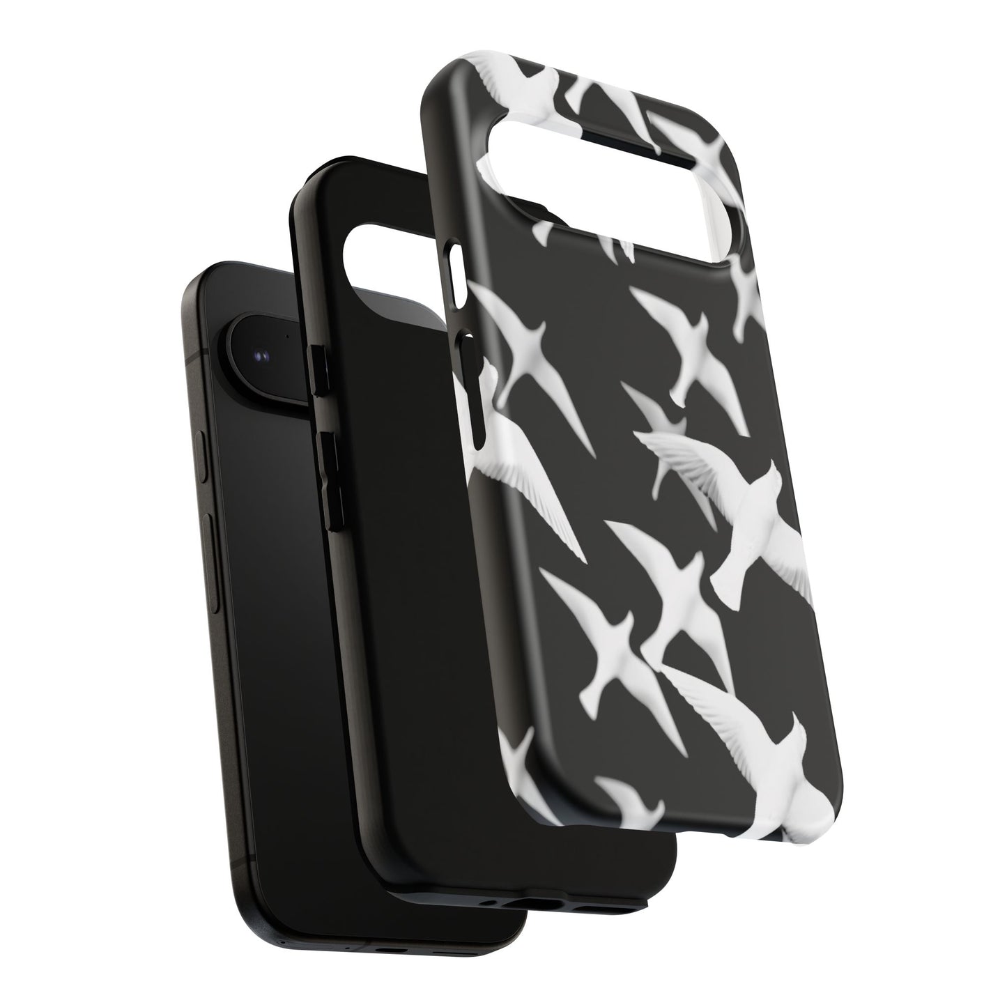 Smith & Raven | Flock of Seagulls Tough Case | Black w/White Bird Pattern | Phone Case