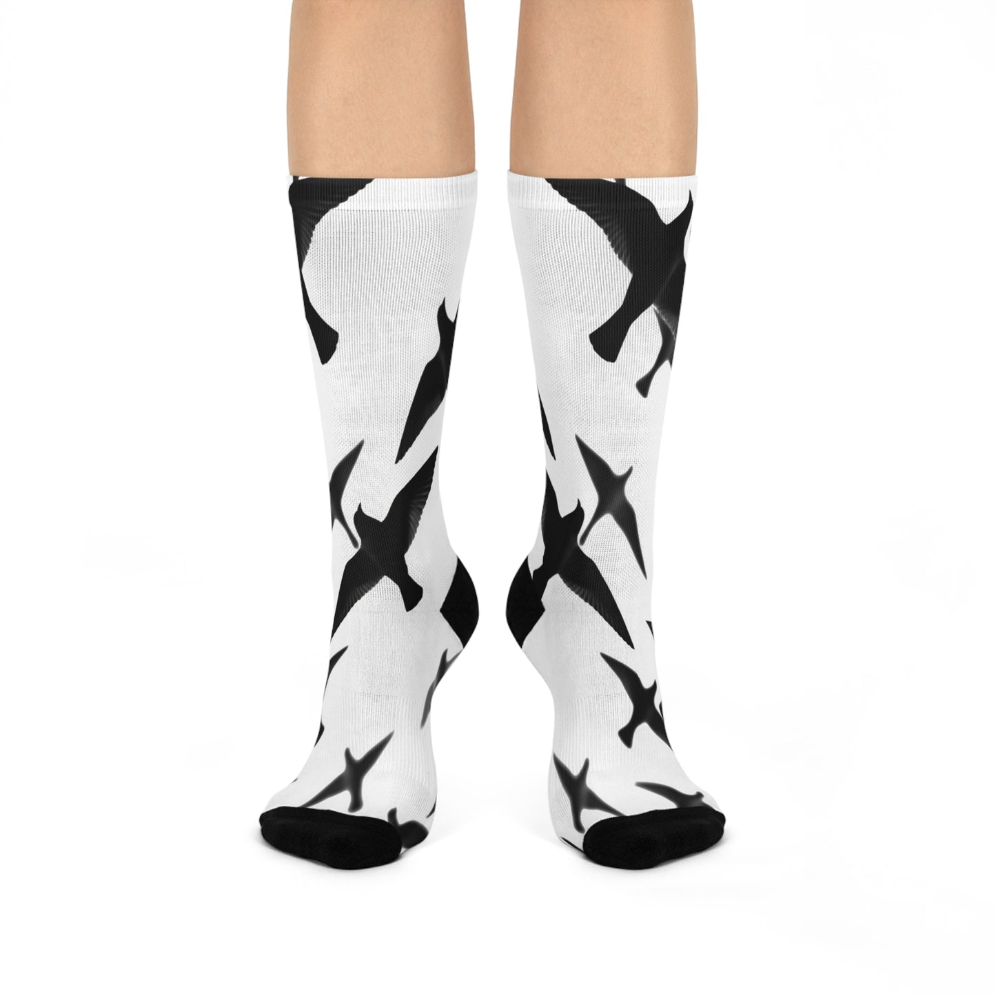 Smith & Raven | Flock of Seagulls Cushioned Crew Socks | White w/Black Bird Pattern