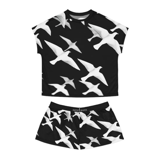 Smith & Raven | Flock of Seagulls Women's Short Pajama Set | Black w/White Birds