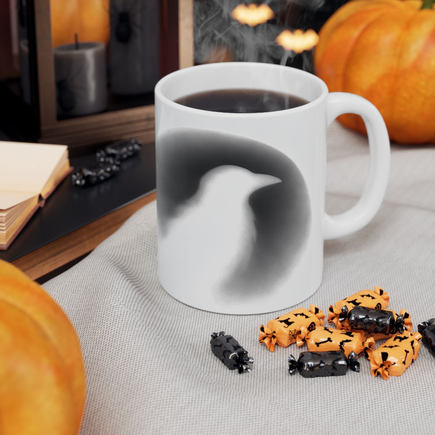 Smith & Raven | Ghostly Raven Silhouette | White Ceramic Mug | 11oz, 15oz