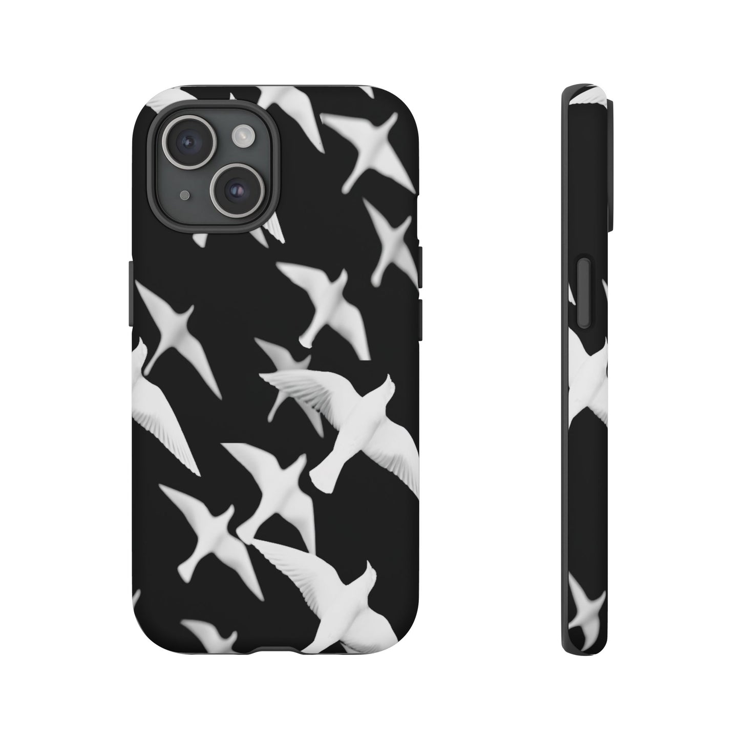Smith & Raven | Flock of Seagulls Tough Case | Black w/White Bird Pattern | Phone Case