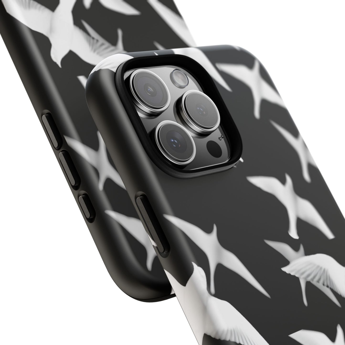 Smith & Raven | Flock of Seagulls Tough Case | Black w/White Bird Pattern | Phone Case
