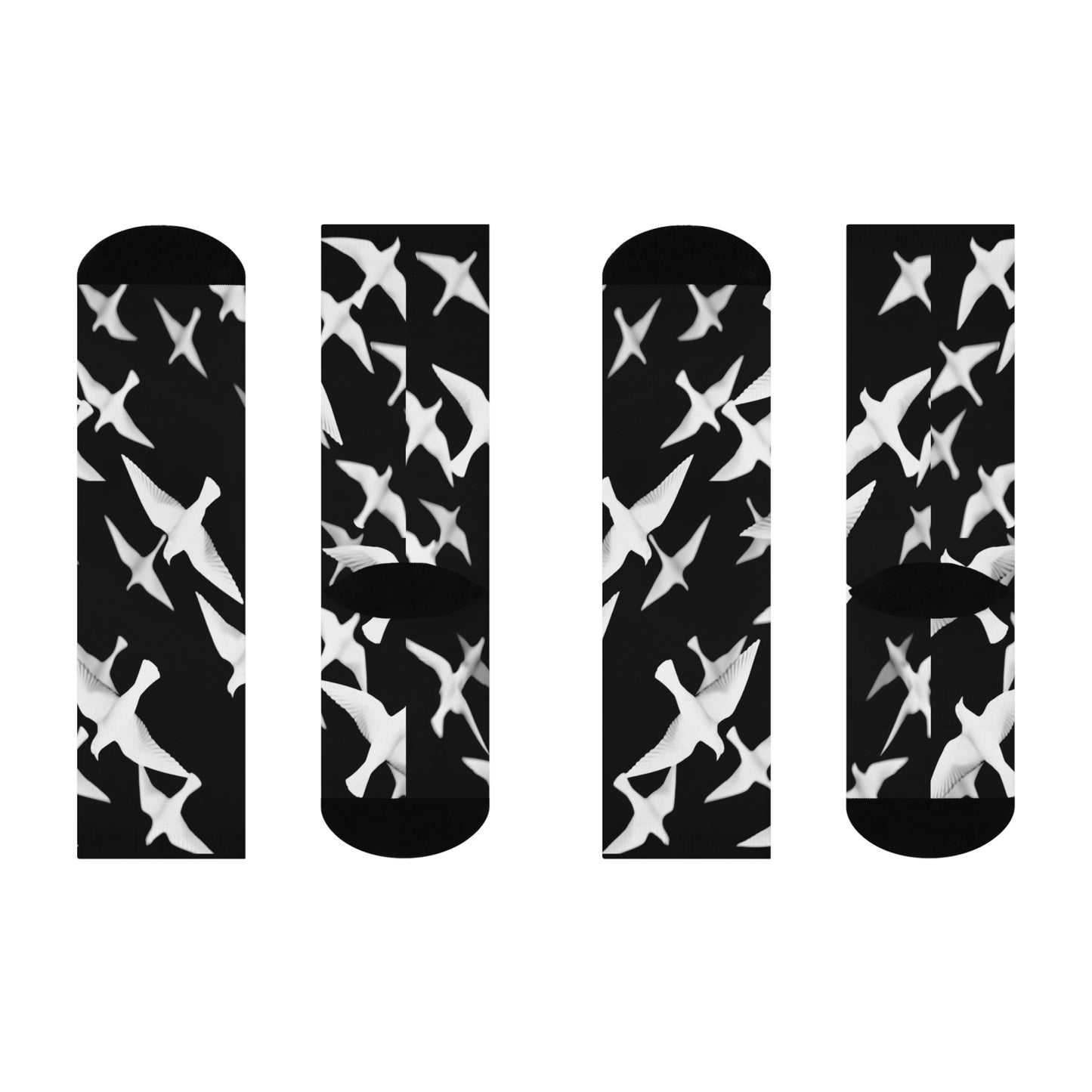 Smith & Raven | Flock of Seagulls Cushioned Crew Socks | Black w/White Bird Pattern