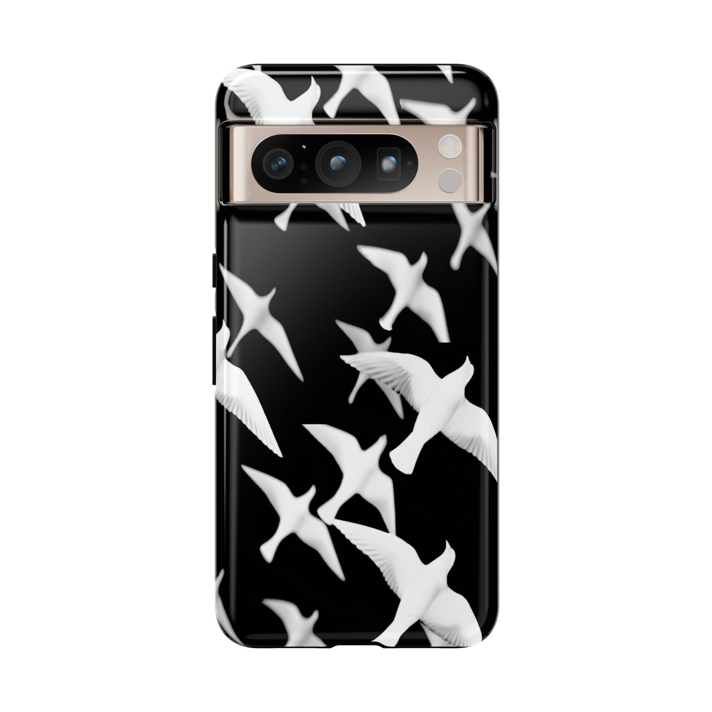 Smith & Raven | Flock of Seagulls Tough Case | Black w/White Bird Pattern | Phone Case