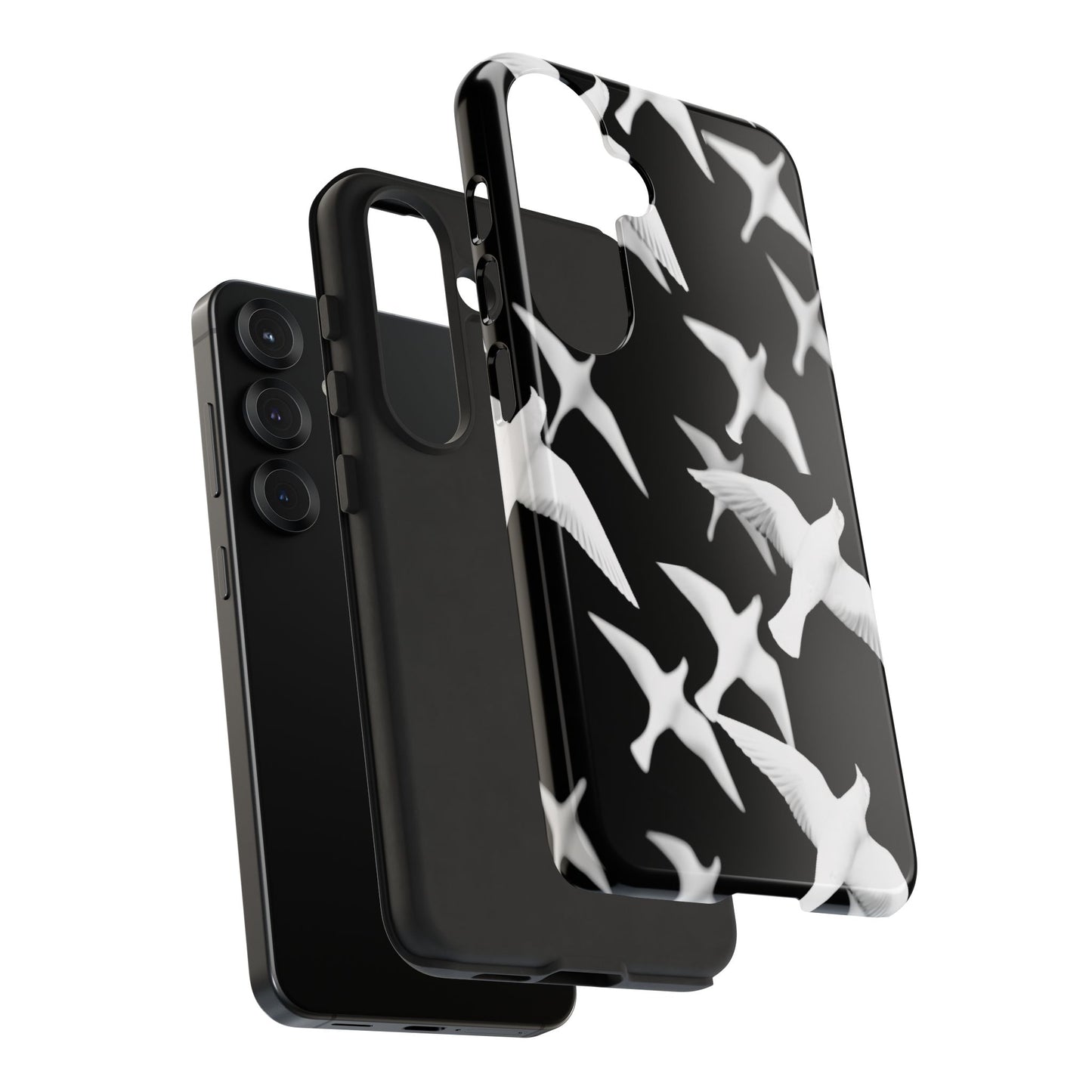 Smith & Raven | Flock of Seagulls Tough Case | Black w/White Bird Pattern | Phone Case