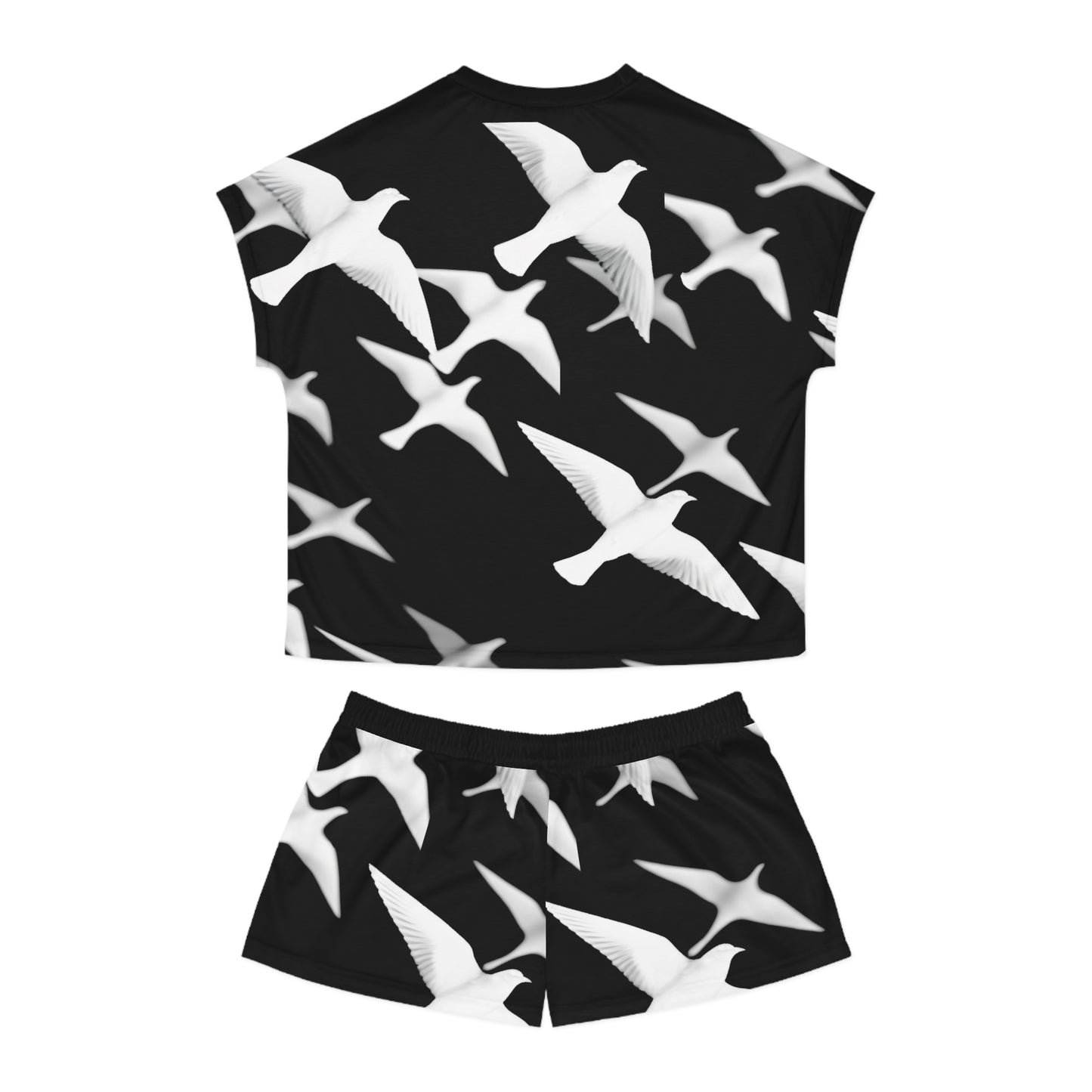 Smith & Raven | Flock of Seagulls Women's Short Pajama Set | Black w/White Birds