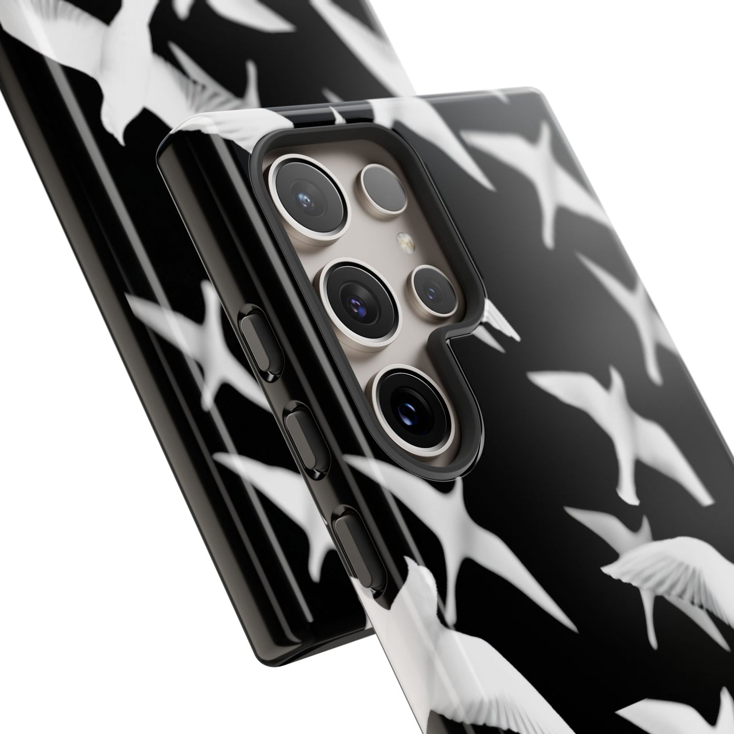 Smith & Raven | Flock of Seagulls Tough Case | Black w/White Bird Pattern | Phone Case