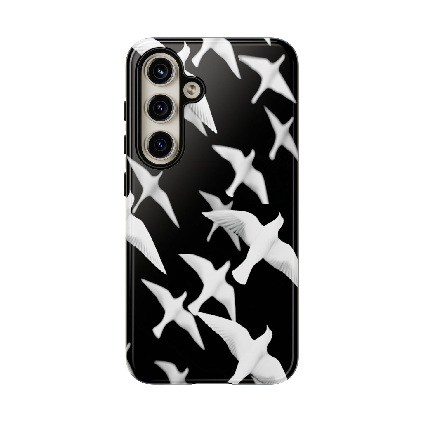 Smith & Raven | Flock of Seagulls Tough Case | Black w/White Bird Pattern | Phone Case