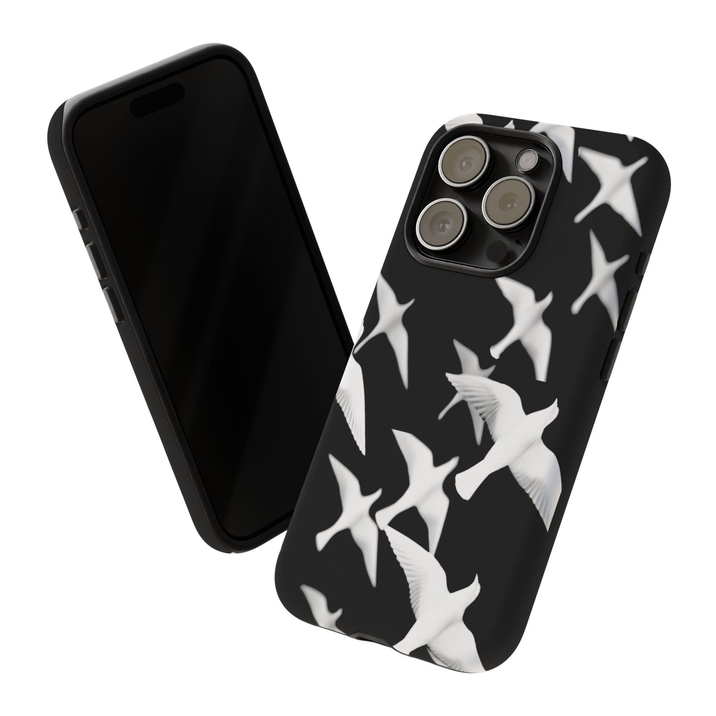 Smith & Raven | Flock of Seagulls Tough Case | Black w/White Bird Pattern | Phone Case