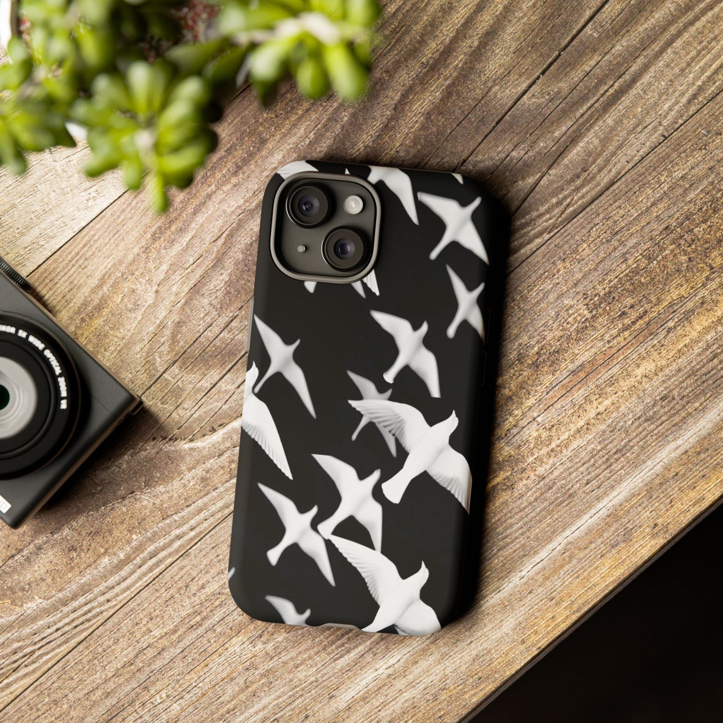 Smith & Raven | Flock of Seagulls Tough Case | Black w/White Bird Pattern | Phone Case