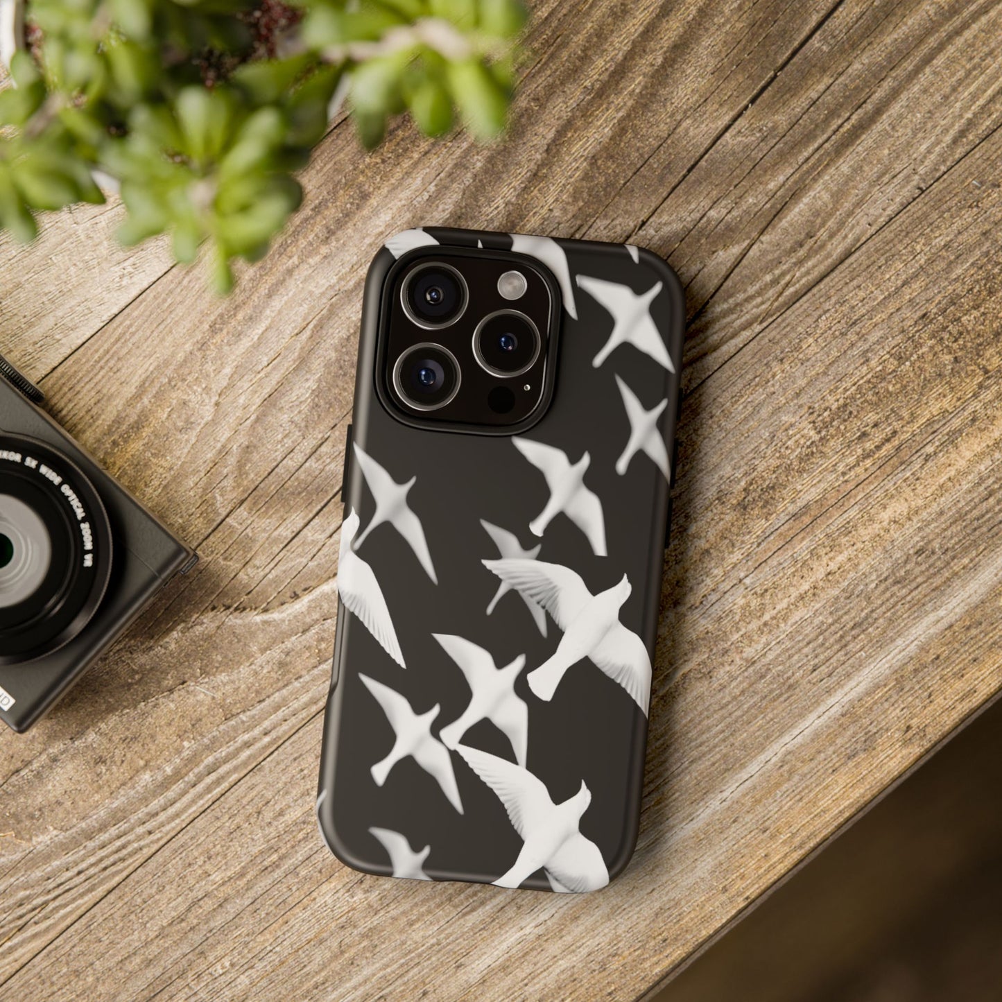 Smith & Raven | Flock of Seagulls Tough Case | Black w/White Bird Pattern | Phone Case