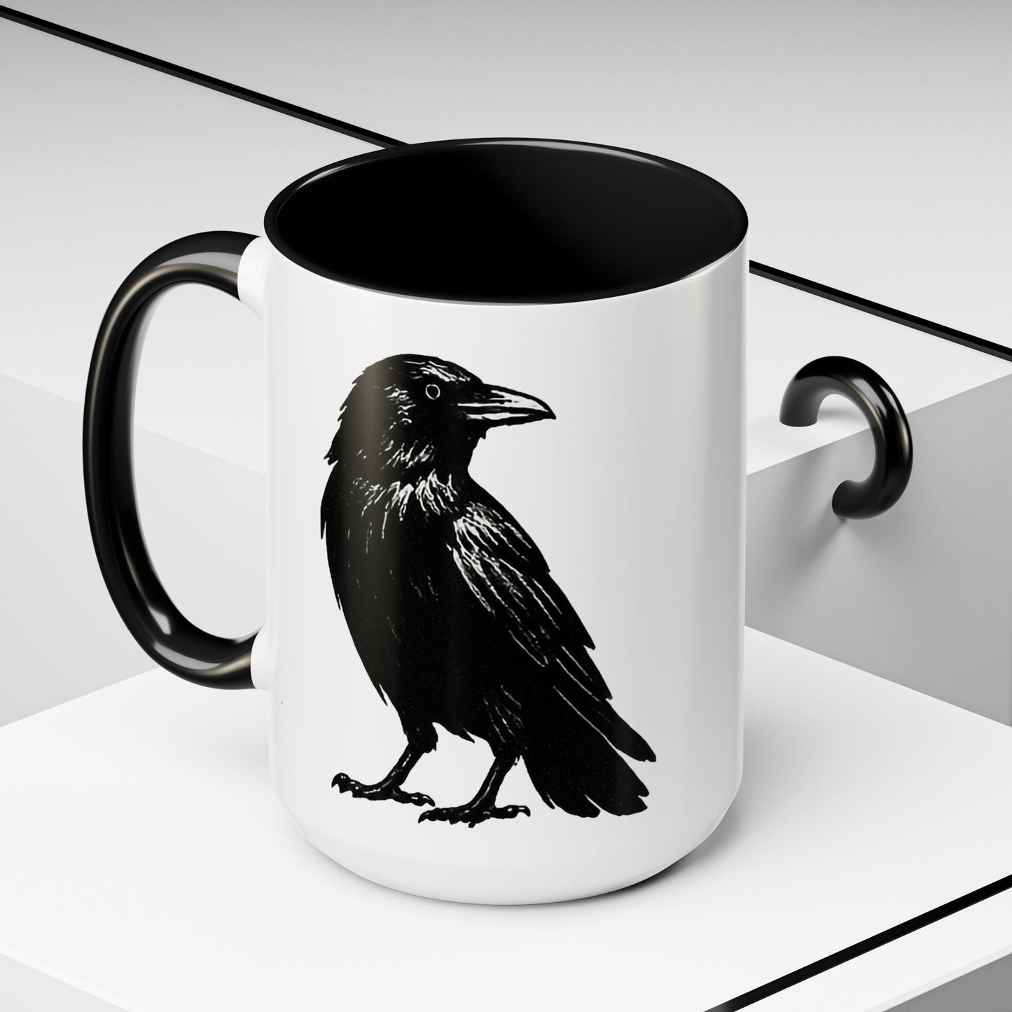 Smith & Raven | Black Raven Illustration | Accent Color Mugs | 11oz, 15oz