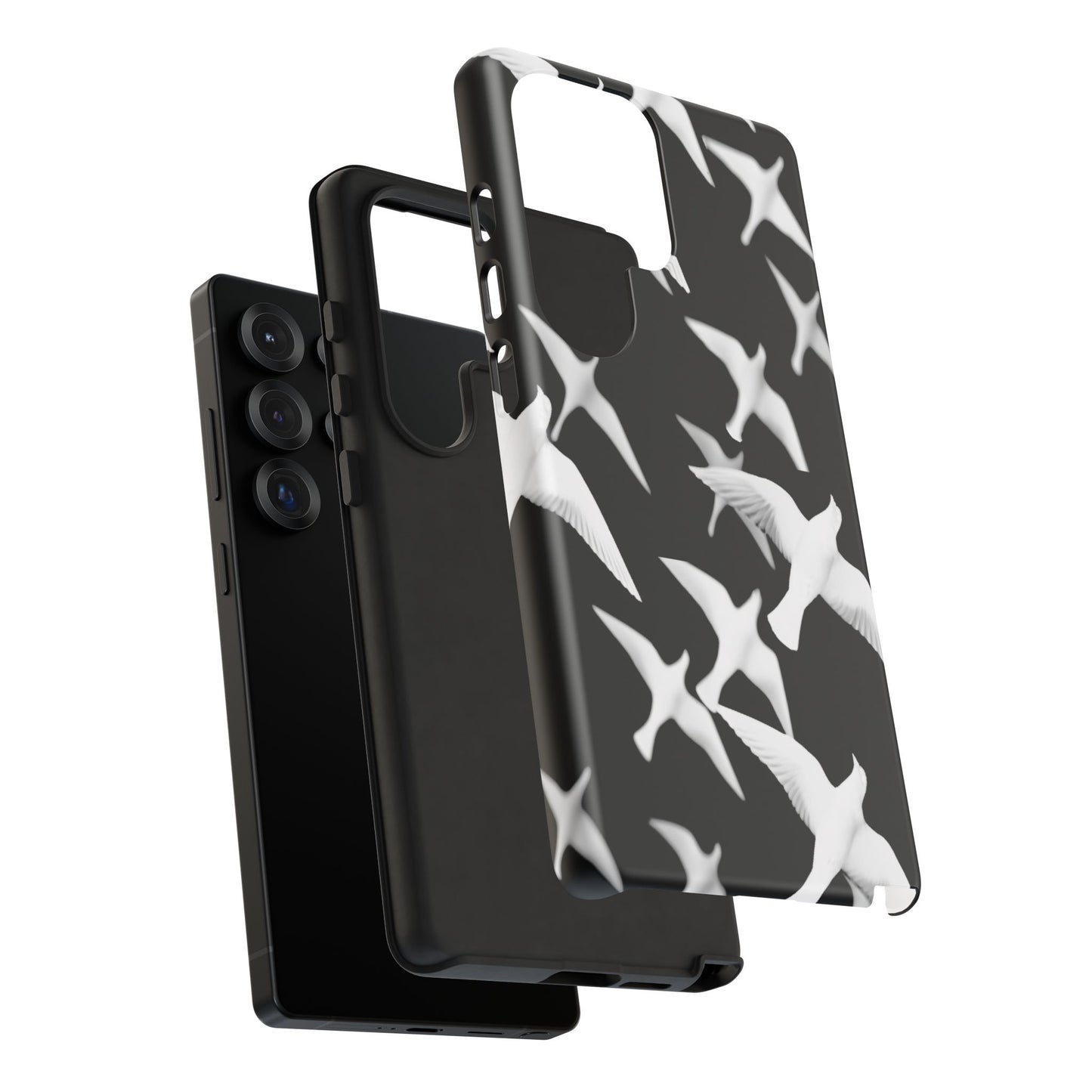 Smith & Raven | Flock of Seagulls Tough Case | Black w/White Bird Pattern | Phone Case