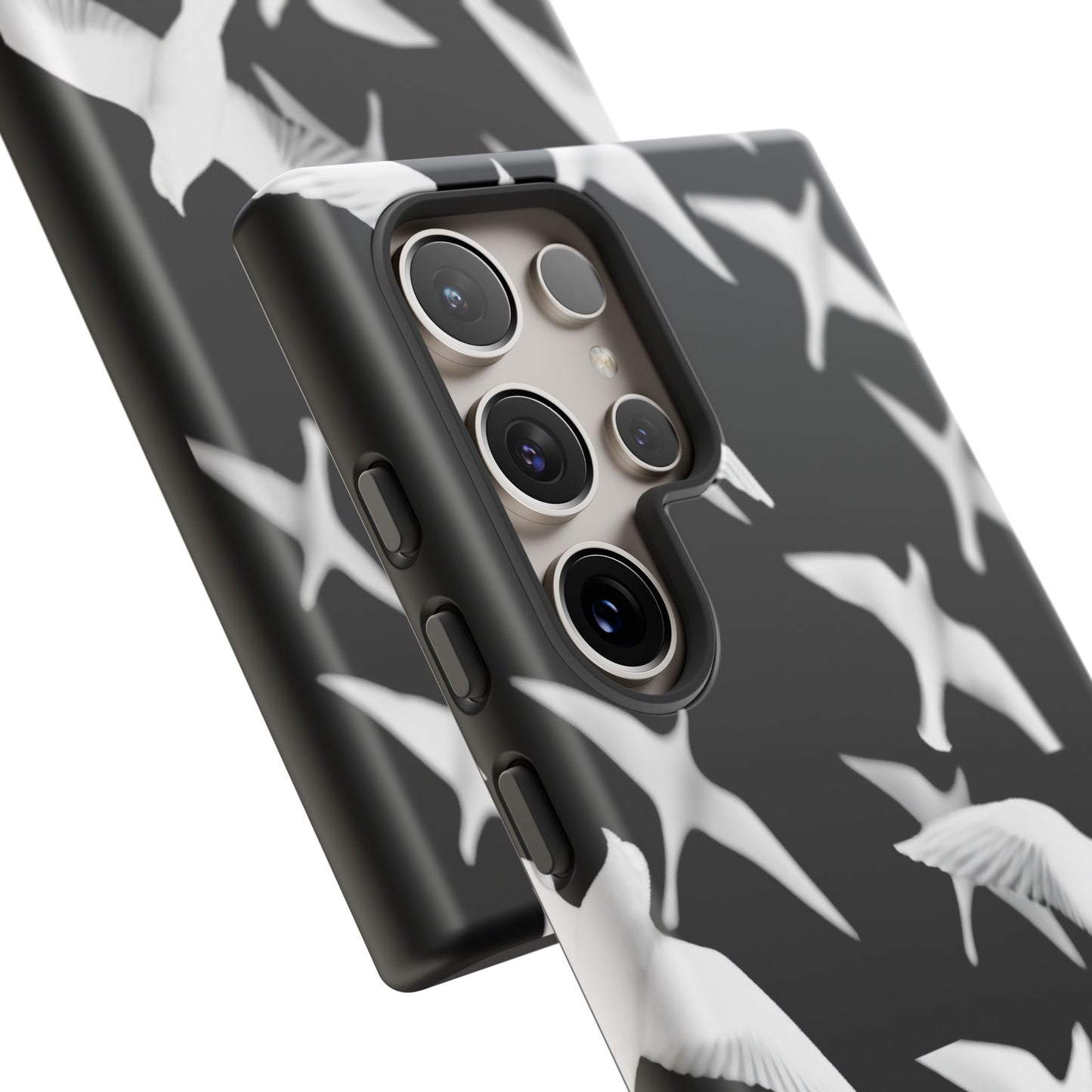 Smith & Raven | Flock of Seagulls Tough Case | Black w/White Bird Pattern | Phone Case
