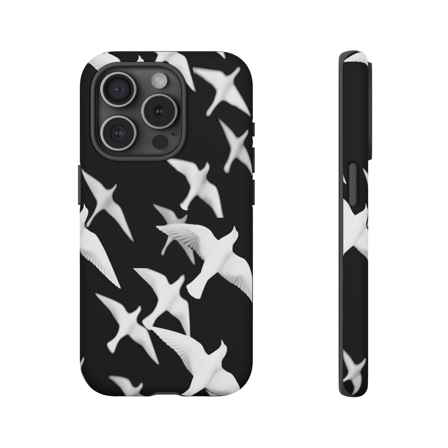 Smith & Raven | Flock of Seagulls Tough Case | Black w/White Bird Pattern | Phone Case