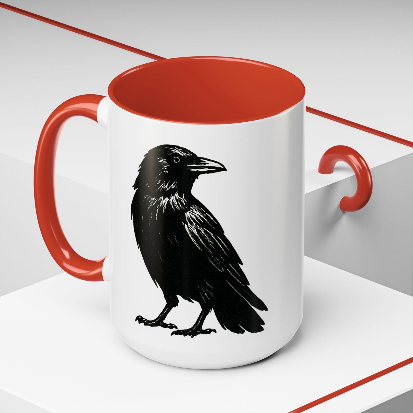 Smith & Raven | Black Raven Illustration | Accent Color Mugs | 11oz, 15oz