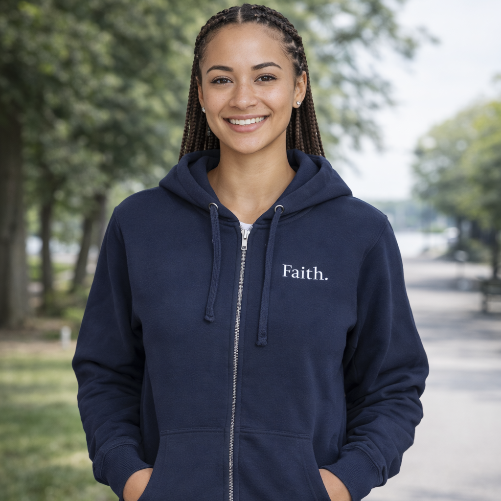 Faith. | Minimal Christian Zip-Up Fleece Hoodie with Subtle Raven and Cross Back Detail | Faith Apparel | Unisex Hoodie | Smith & Raven