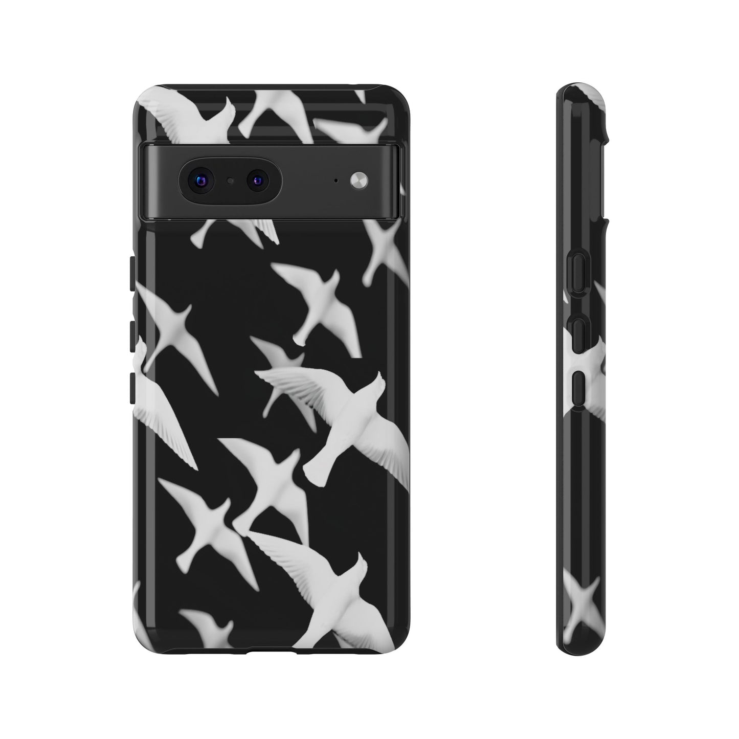 Smith & Raven | Flock of Seagulls Tough Case | Black w/White Bird Pattern | Phone Case