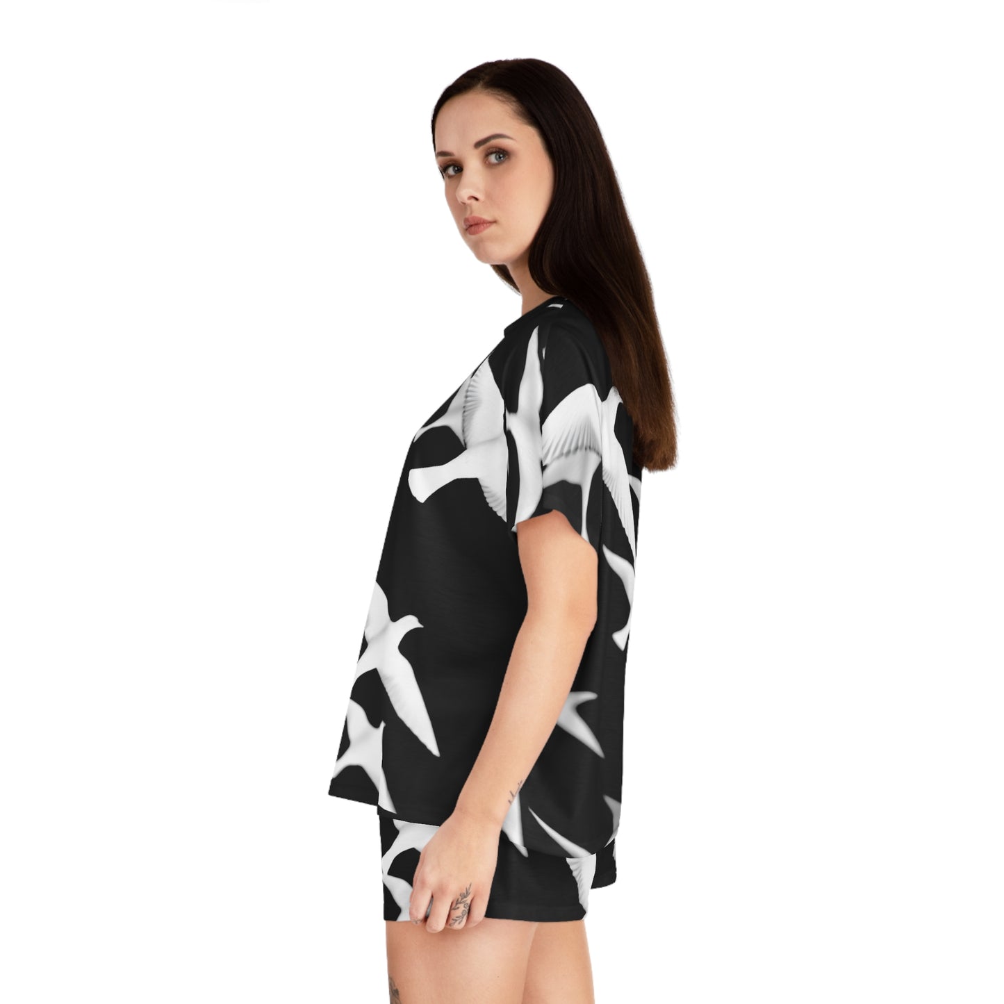 Smith & Raven | Flock of Seagulls Women's Short Pajama Set | Black w/White Birds