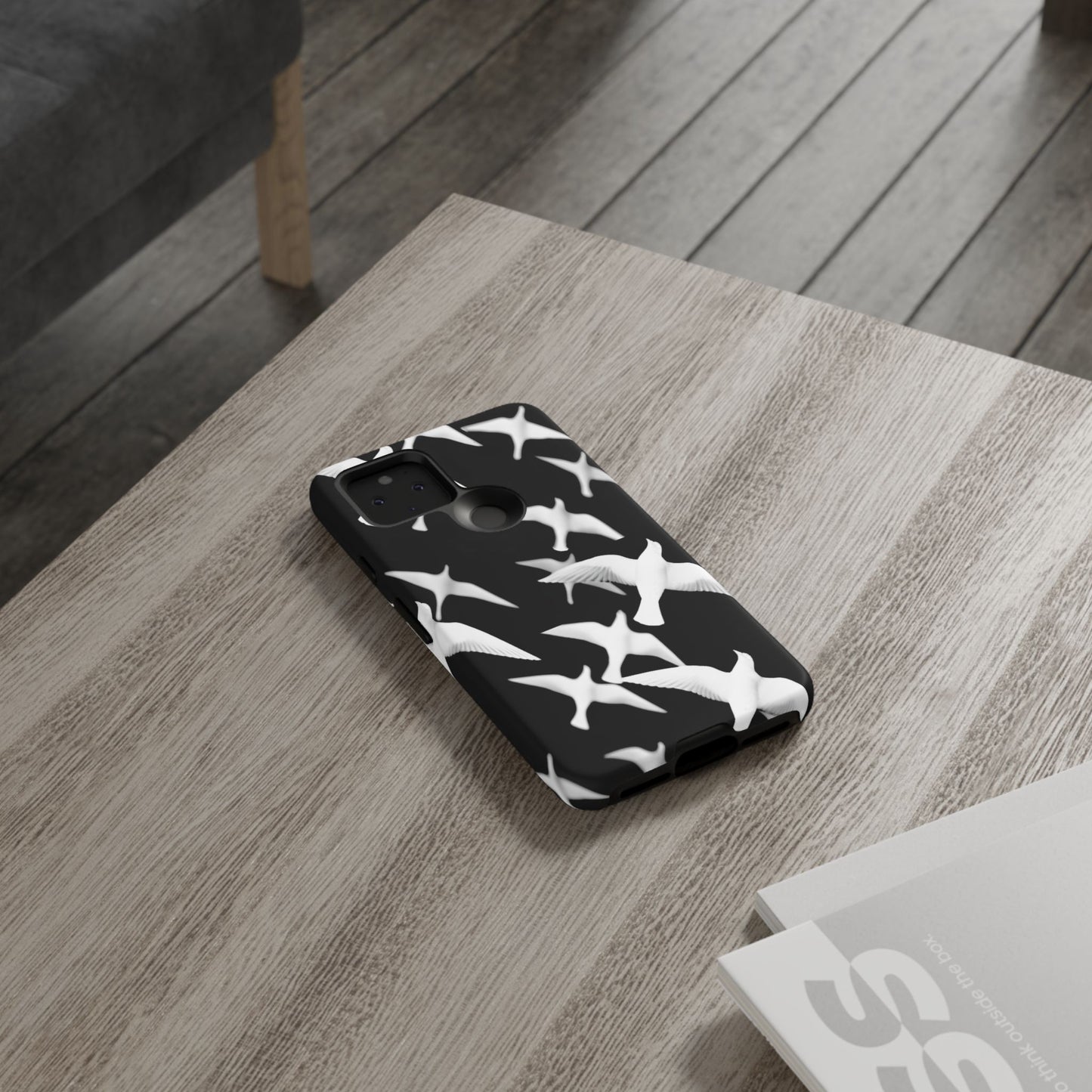Smith & Raven | Flock of Seagulls Tough Case | Black w/White Bird Pattern | Phone Case