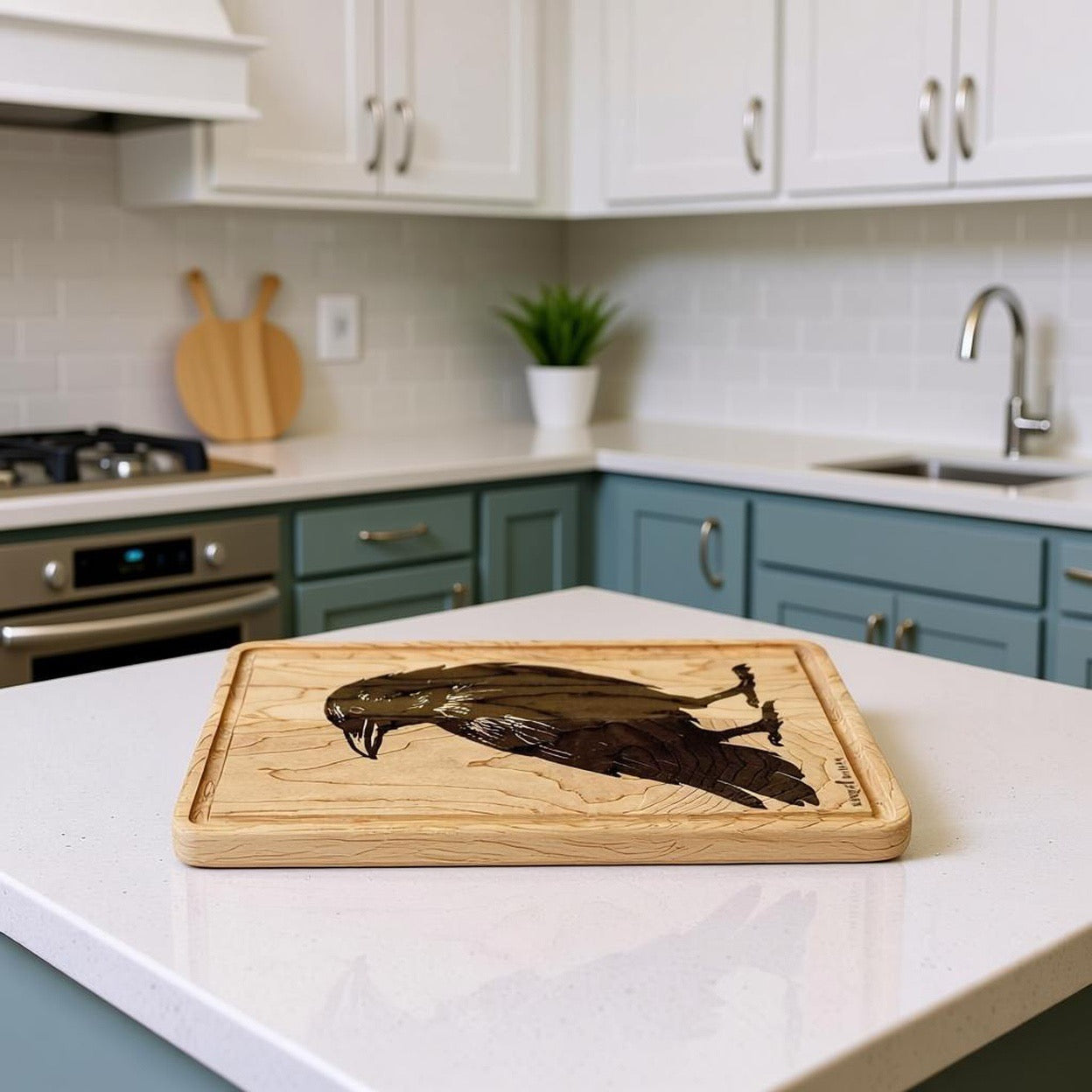 Raven Illustration Wooden Cutting Board | Engraved Serving Board | Minimalist Rustic Design | Housewarming Gift | Smith & Raven