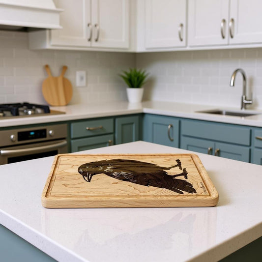 Raven Illustration Wooden Cutting Board | Engraved Serving Board | Minimalist Rustic Design | Housewarming Gift | Smith & Raven