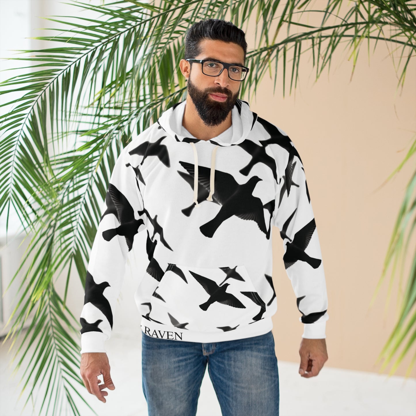 Smith & Raven | Flock of Seagulls Hoodie | White w/Black Birds