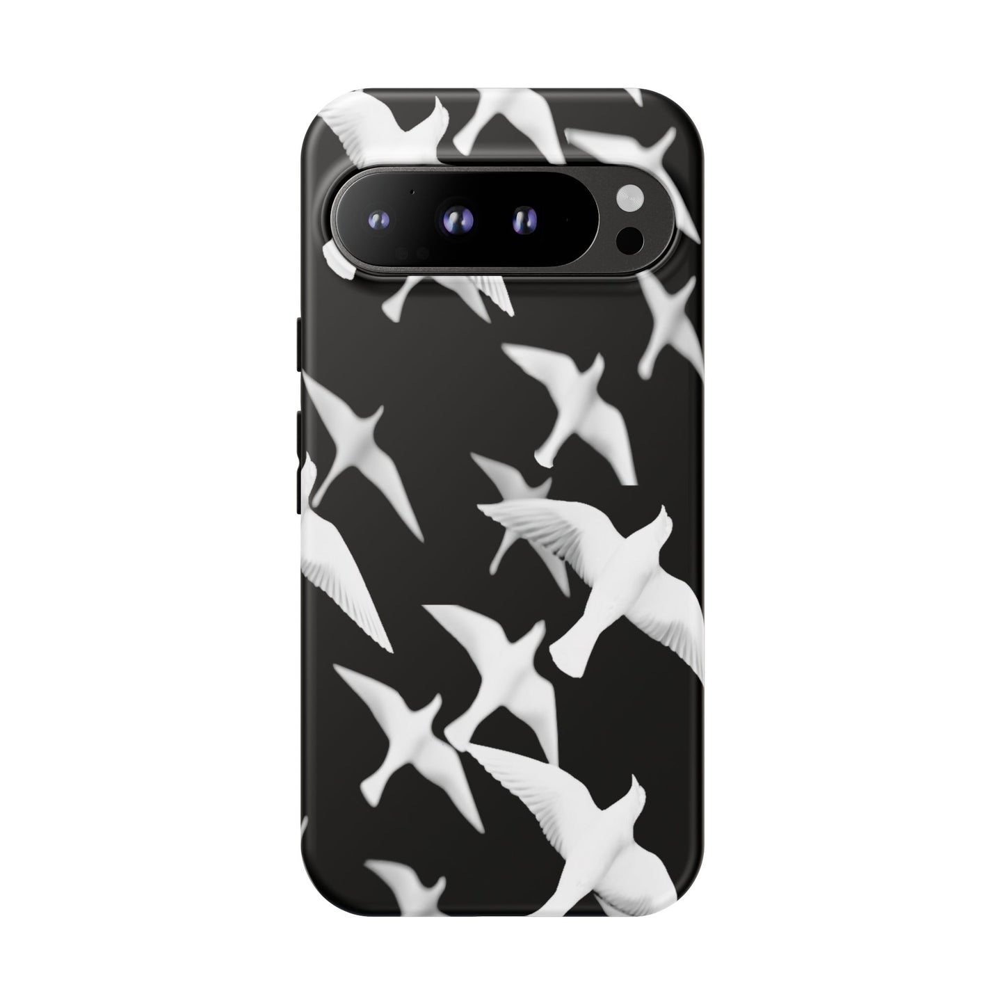 Smith & Raven | Flock of Seagulls Tough Case | Black w/White Bird Pattern | Phone Case