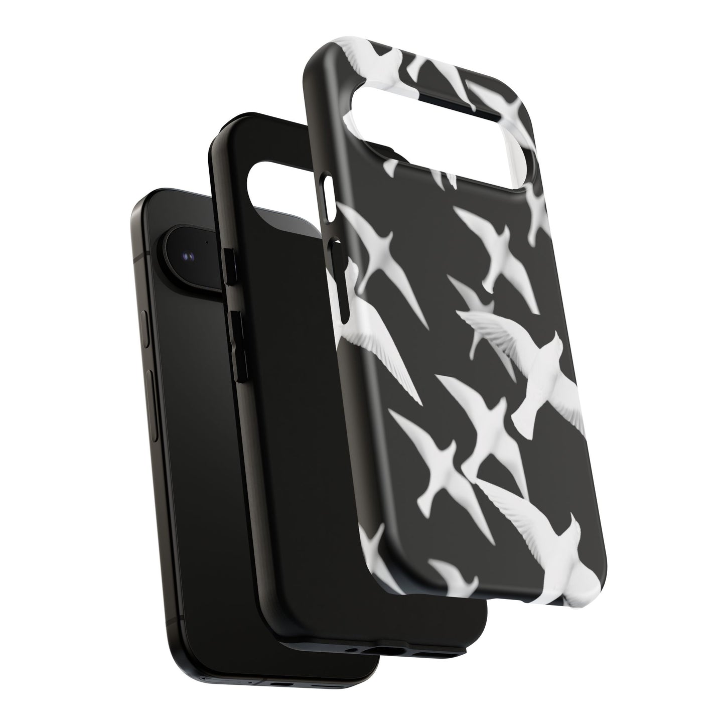 Smith & Raven | Flock of Seagulls Tough Case | Black w/White Bird Pattern | Phone Case