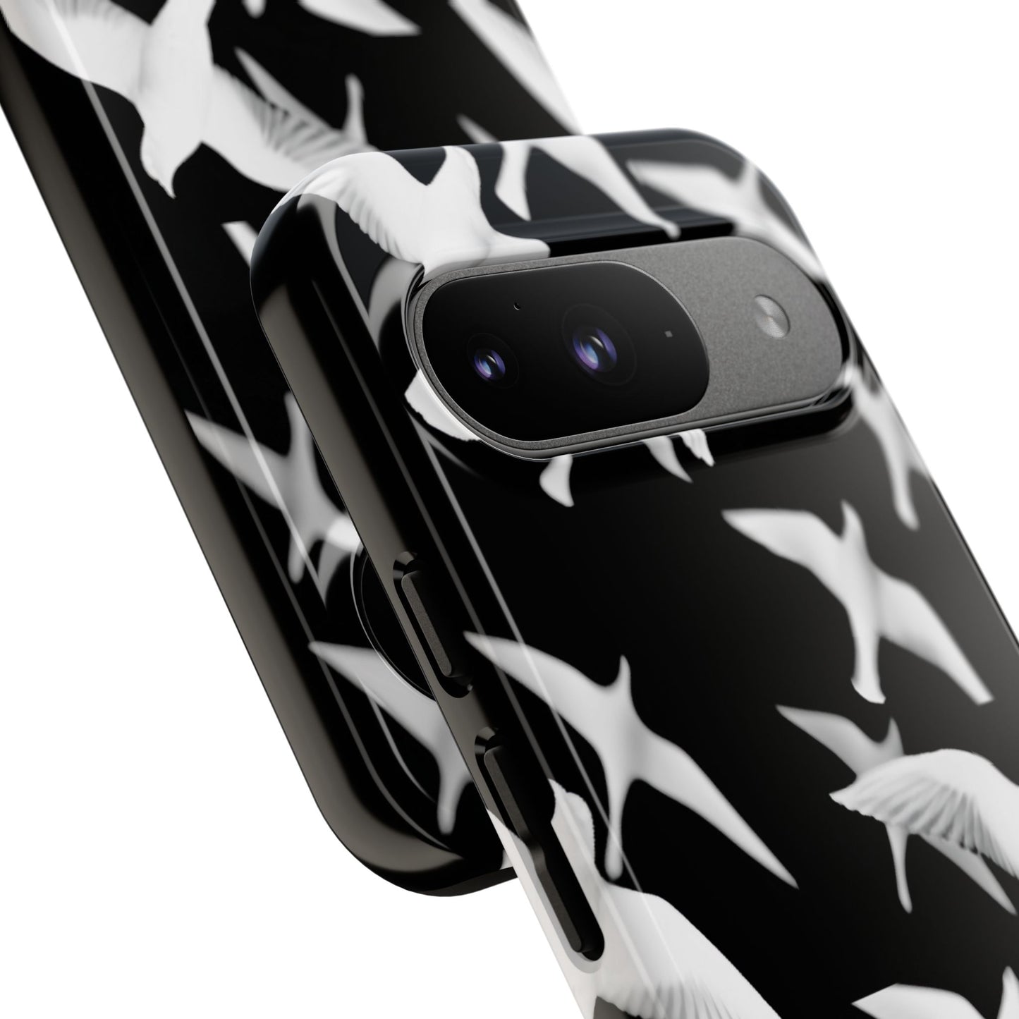 Smith & Raven | Flock of Seagulls Tough Case | Black w/White Bird Pattern | Phone Case