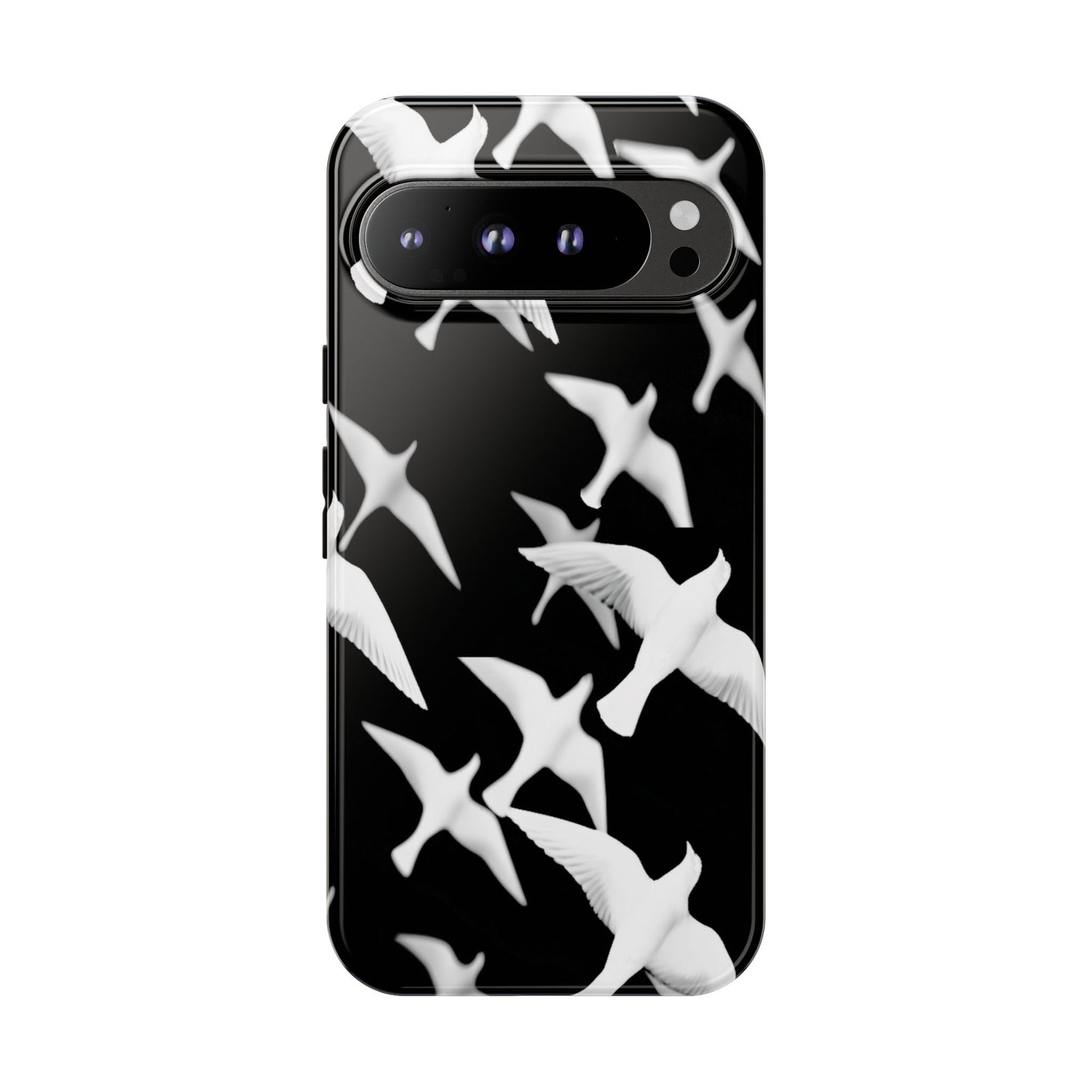 Smith & Raven | Flock of Seagulls Tough Case | Black w/White Bird Pattern | Phone Case