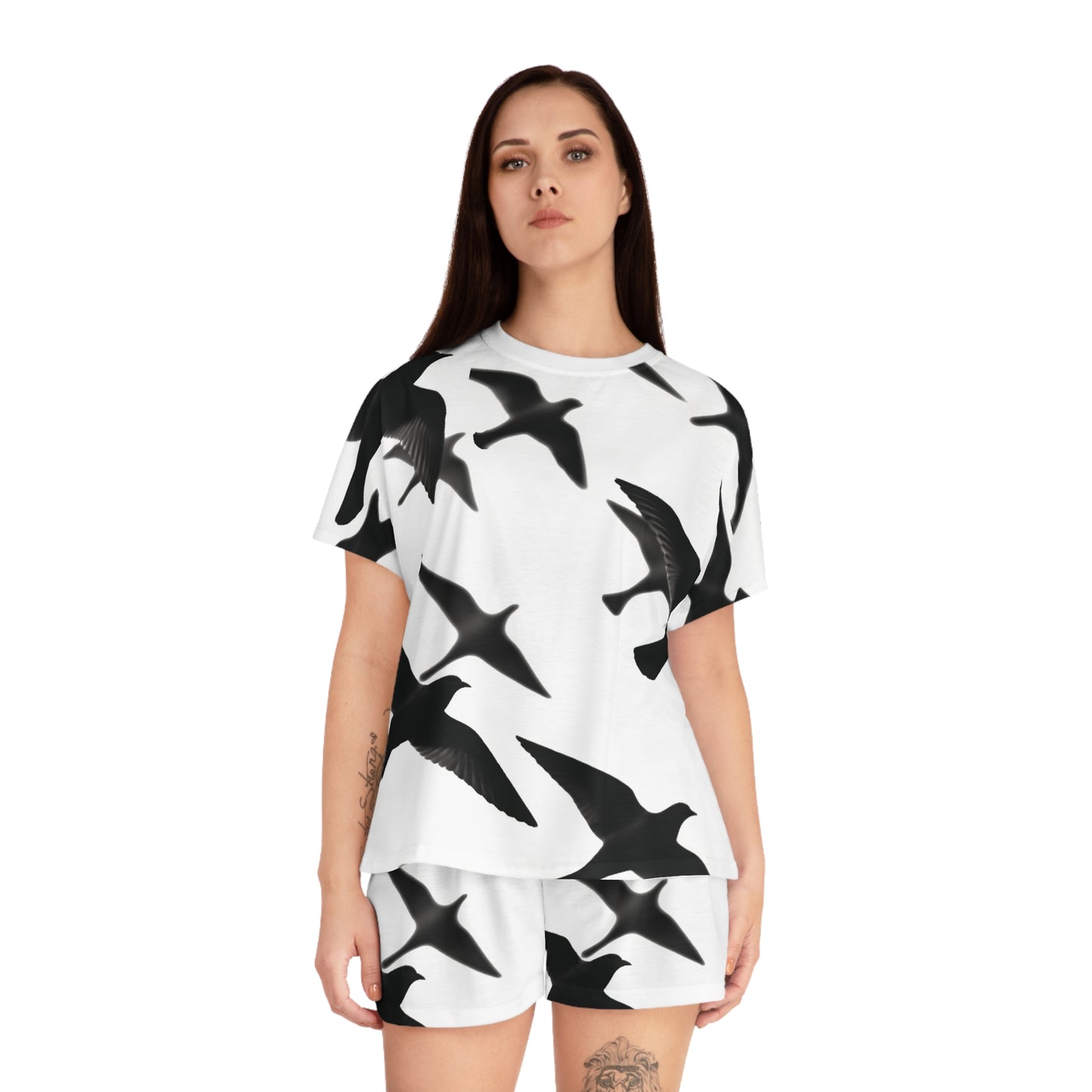 Smith & Raven | Flock of Seagulls Women's Short Pajama Set | White w/Black Birds