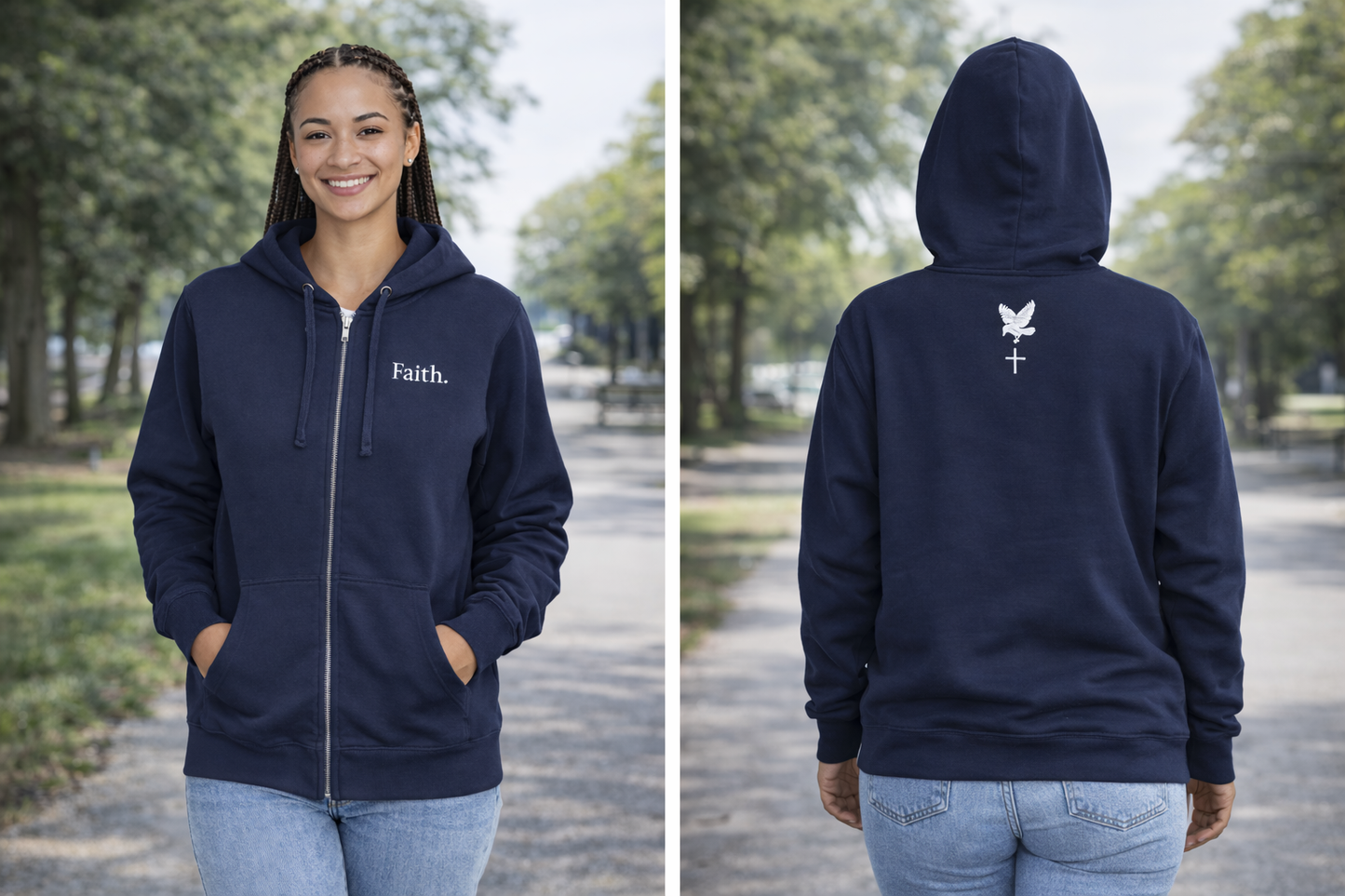 Faith. | Minimal Christian Zip-Up Fleece Hoodie with Subtle Raven and Cross Back Detail | Faith Apparel | Unisex Hoodie | Smith & Raven